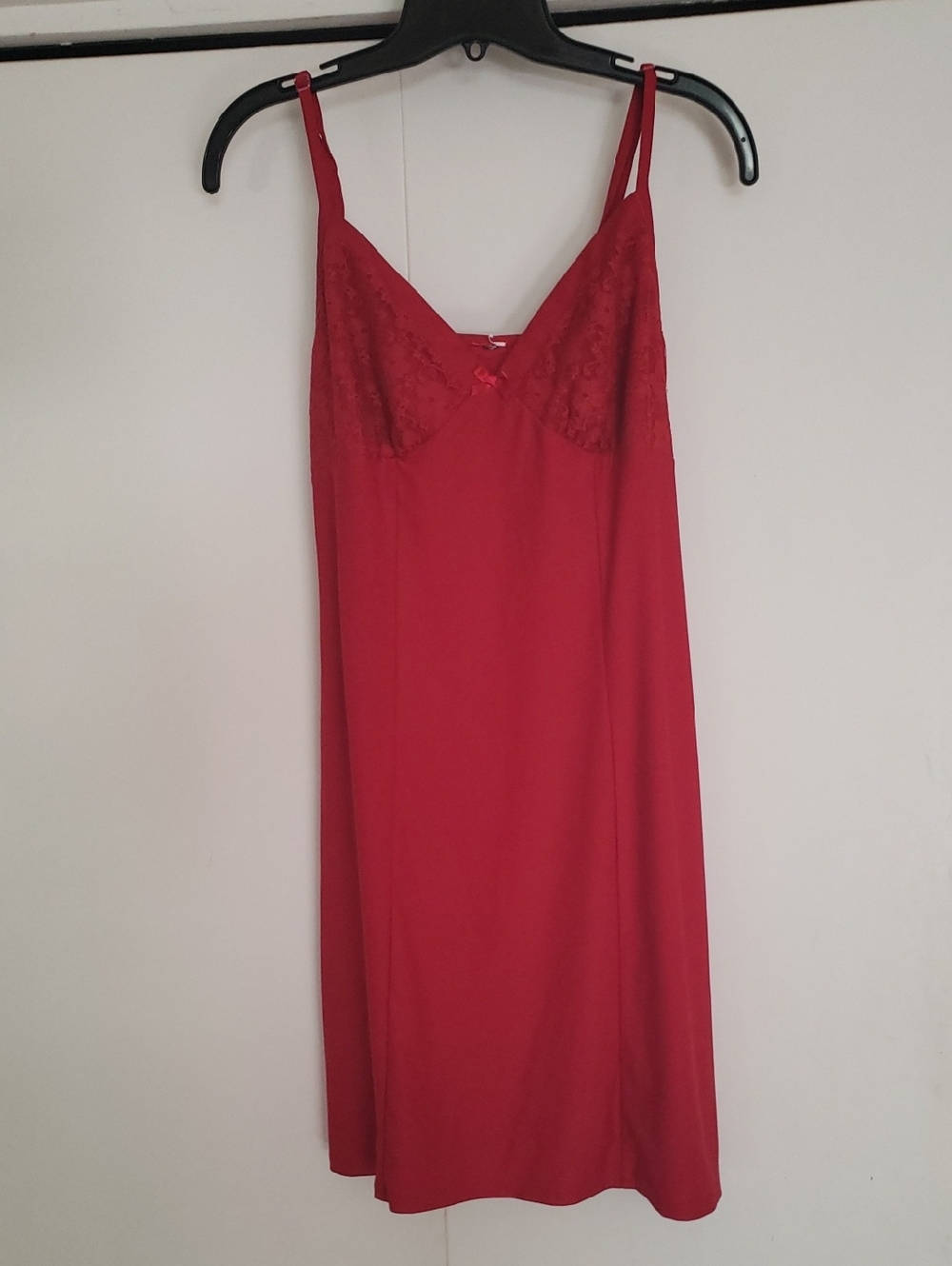 Red Lace Trim Slip Dress - Women's Intimates